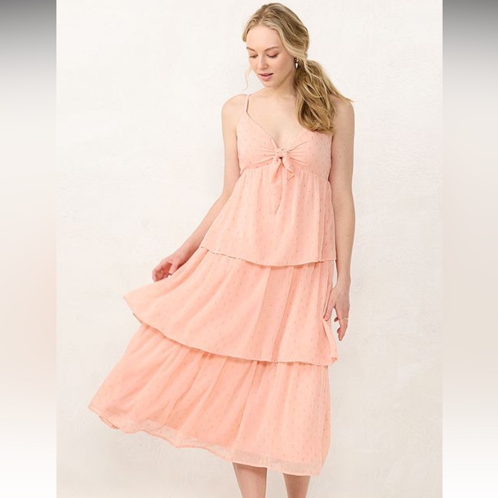LC Lauren Conrad Peach Tiered Maxi Dress